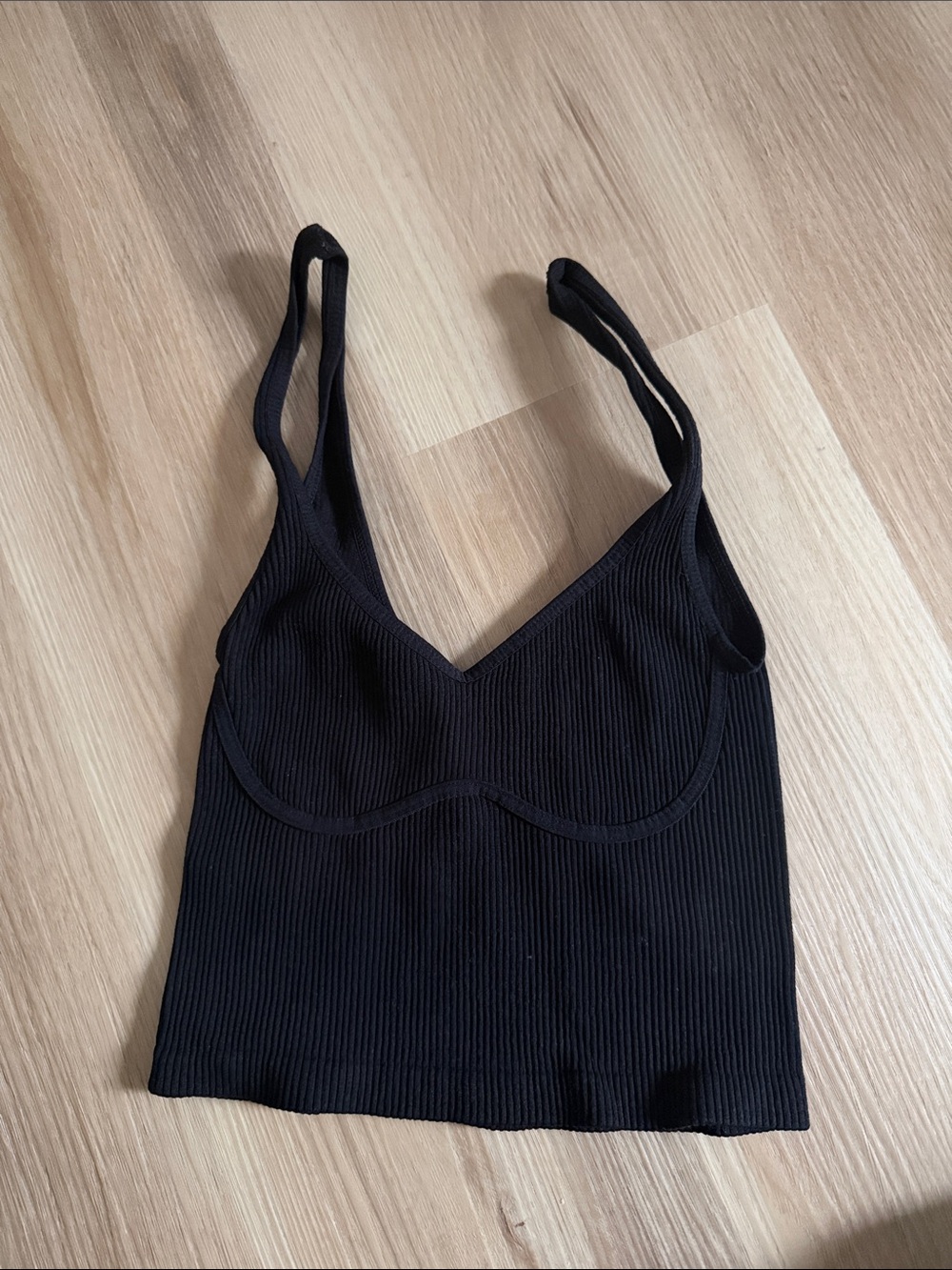Free People Black Ribbed V-Neck Bandeau Tank